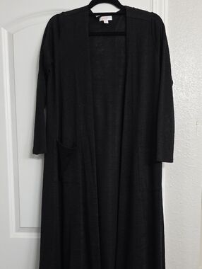 LuLaRoe Sarah, Black Knit Open-Front Duster Cardigan